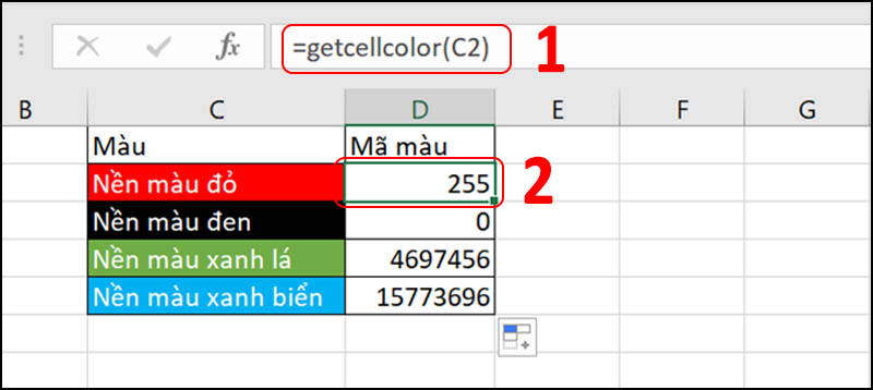 hàm GetCellColor